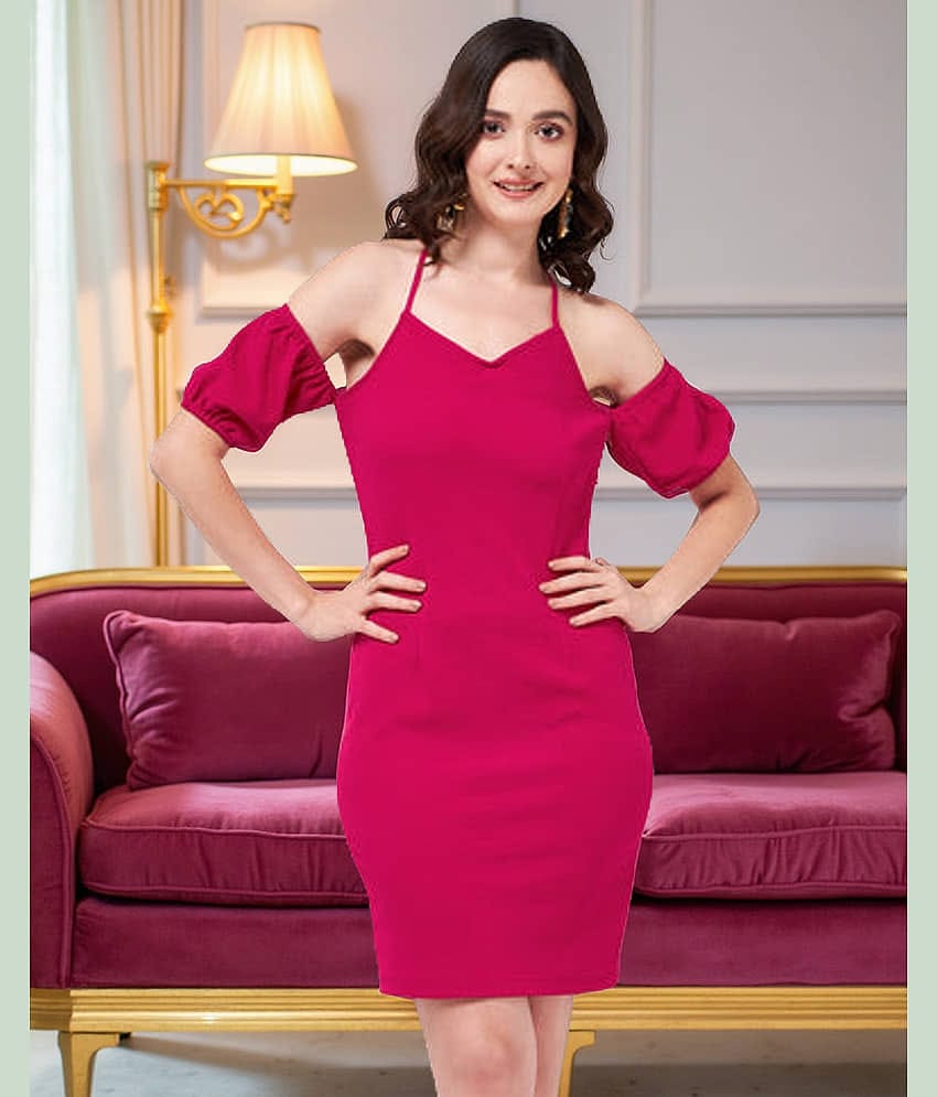 Zima Leto Women Polyester Solid Shift Dress ( Pink )