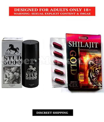 Shlajit Gold Capsule, Pack of 10 no.s & Stud 5000 Spray 20 gm, Combo Pack For Men, 100% Natural Product