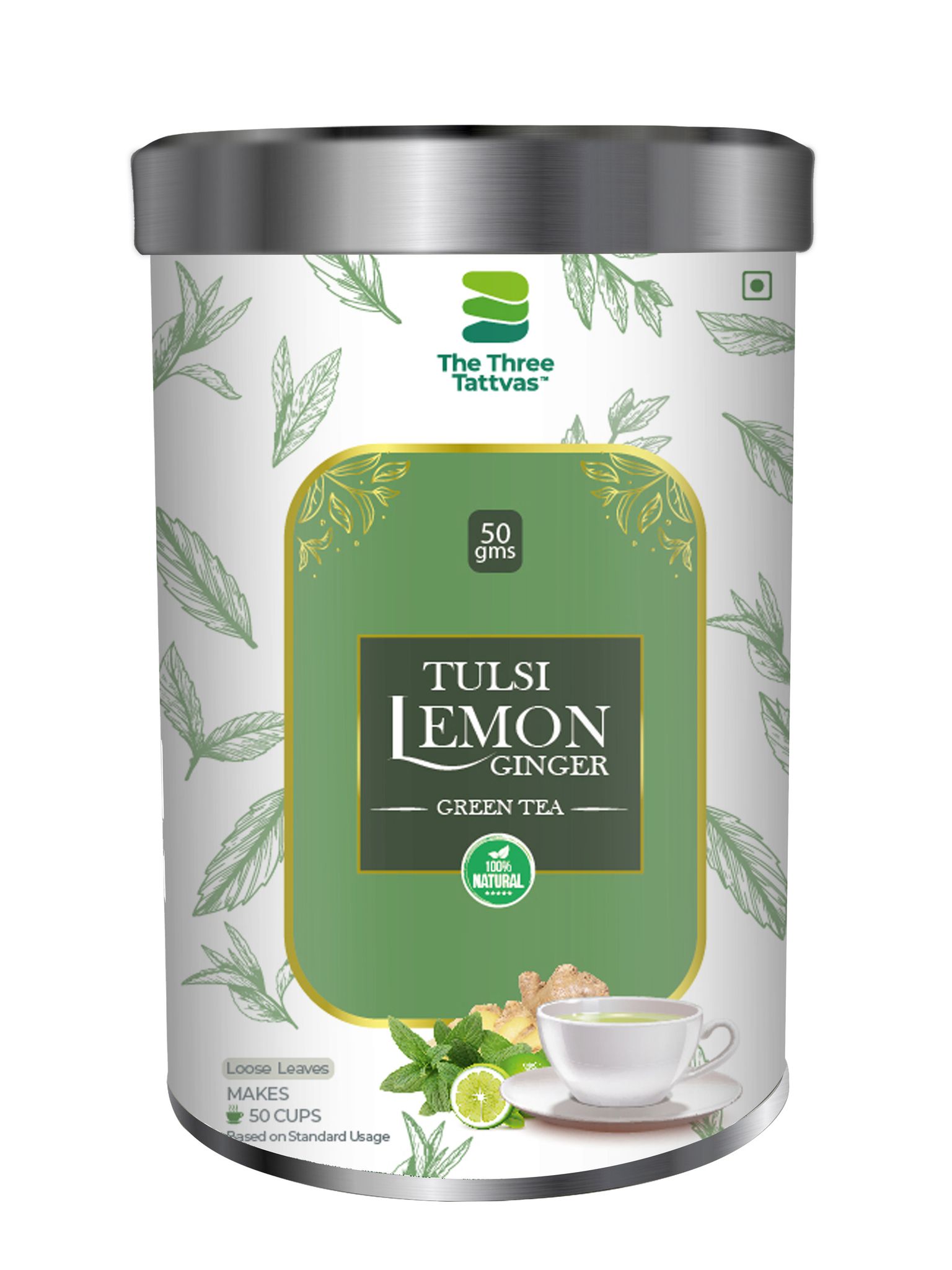 The Three Tattvas Tulsi Lemon Ginger Green Tea 50gms