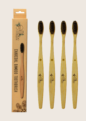 Bamboo Toothbrush Charcoal Adult - Soft (Pack of 4)-No