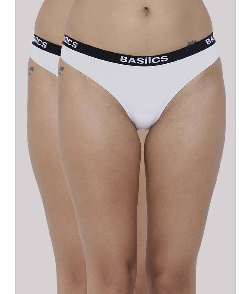 BASIICS By La Intimo Pack of 2 Cotton Lycra Solid Women's Bikini ( White ) BCPBR080B