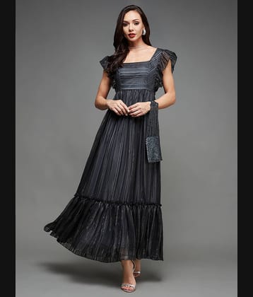 Miss Chase Georgette Striped Full Length Women's Fit & Flare Dress - Black ( Pack of 1 )