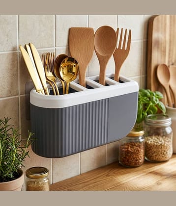 FIT4CHEF Kitchen Spoon Stand Plastic Grey Multi-Purpose Container ( Set of 1 )