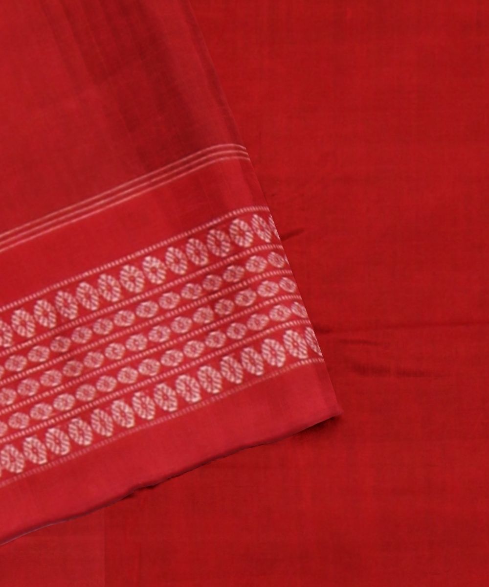 Dark Green Red Cotton Handloom Sambalpuri Saree