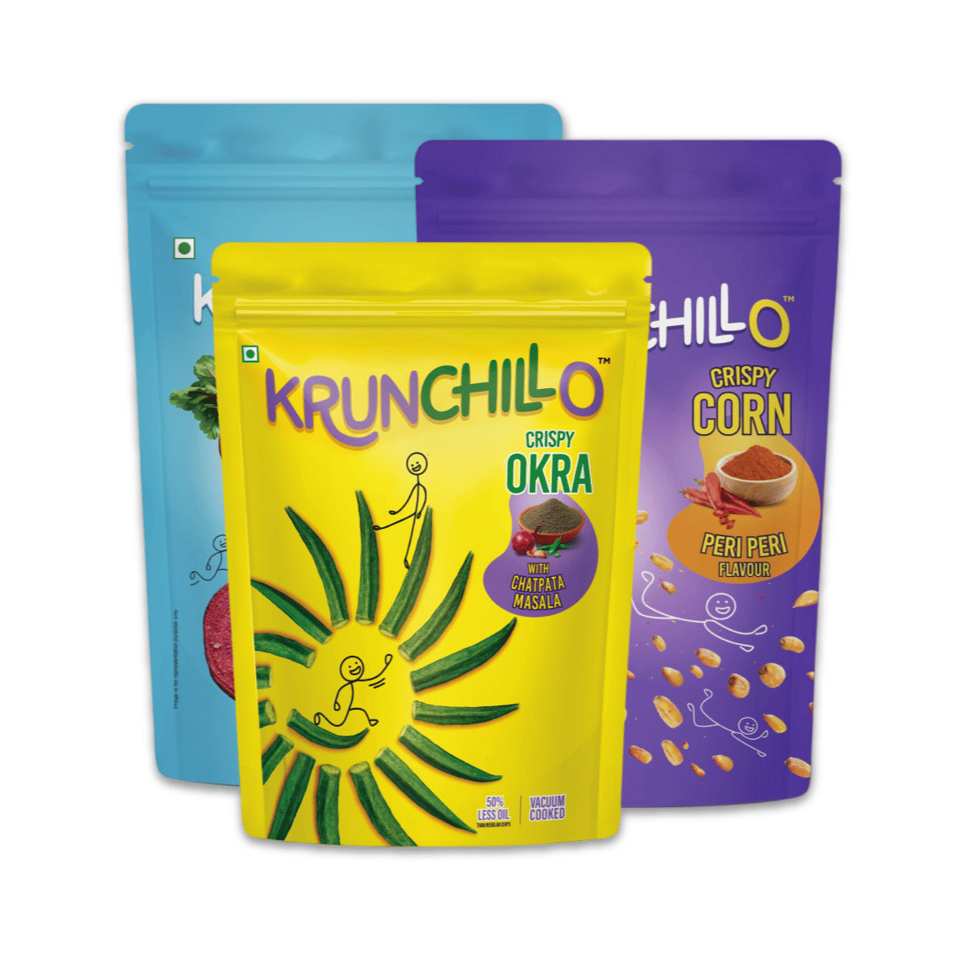 Krunchillo Beetroot Chips Mint, 50 gm + Crispy Corn Peri Peri, 60 gm + Crispy Okra, 50 gm - Pack of 3