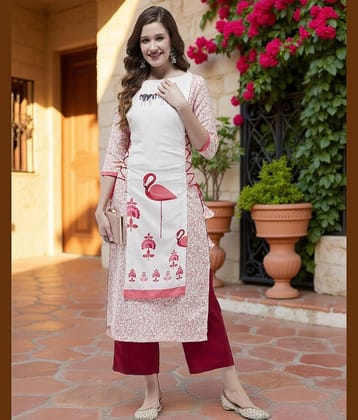 Pannkh - Off White Rayon Women's Straight Kurti ( Pack of 1 )