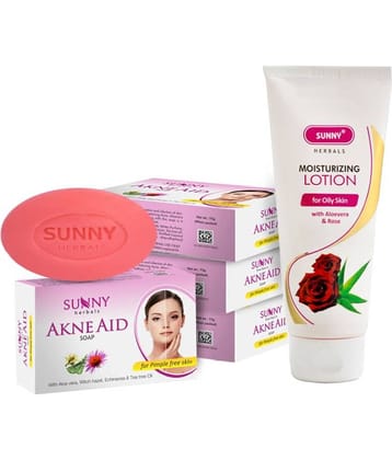 SUNNY HERBALS Aloevera & Rose Lotion 100ml and Akne Aid Soap (75g*4)300 g