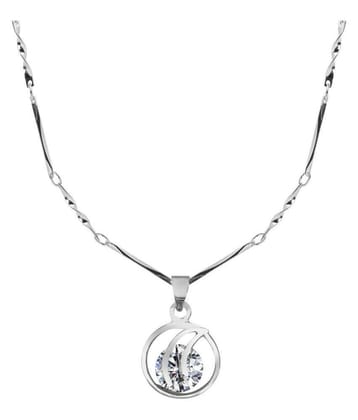 Silver Shine Silver Plated Chain With Big Solitaire Diamond Round Shape Pendant  For Women - Golden