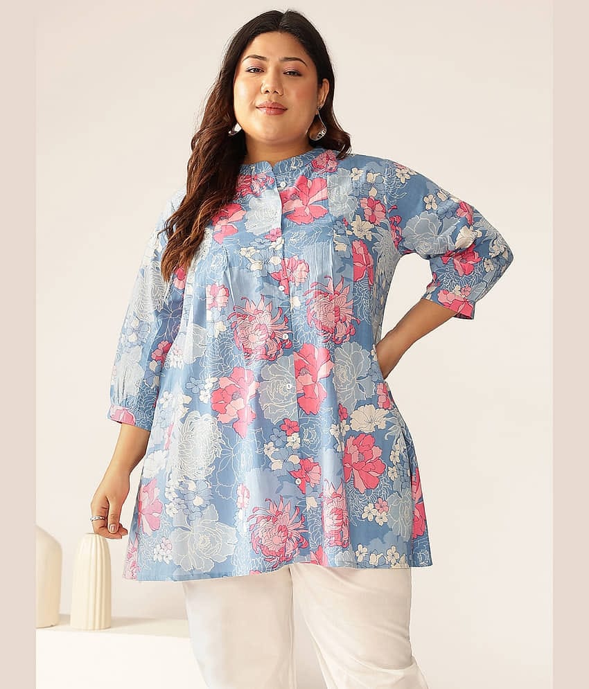 Janasya Women's Cotton Tunic ( Blue )