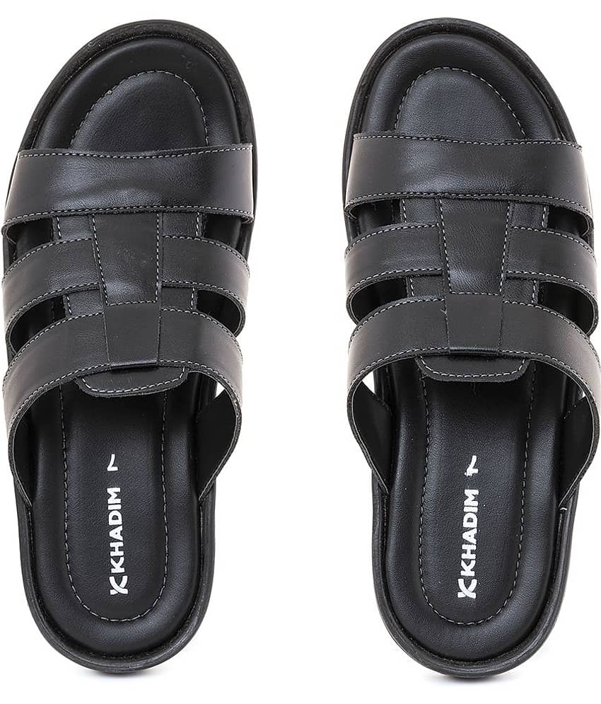 Khadim's - Black Men's Leather Slipper