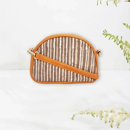 Grey Stripes Block printed Box Sling Bag