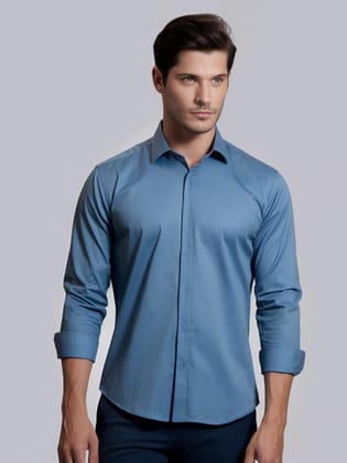 Blue Solid Formal Shirt-CORNFLOWERBLUE / XL