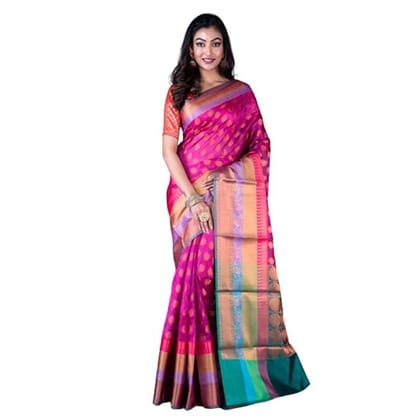 Women's Stylish Printed Chanderi Silk Kota Zari Border Buti Saree