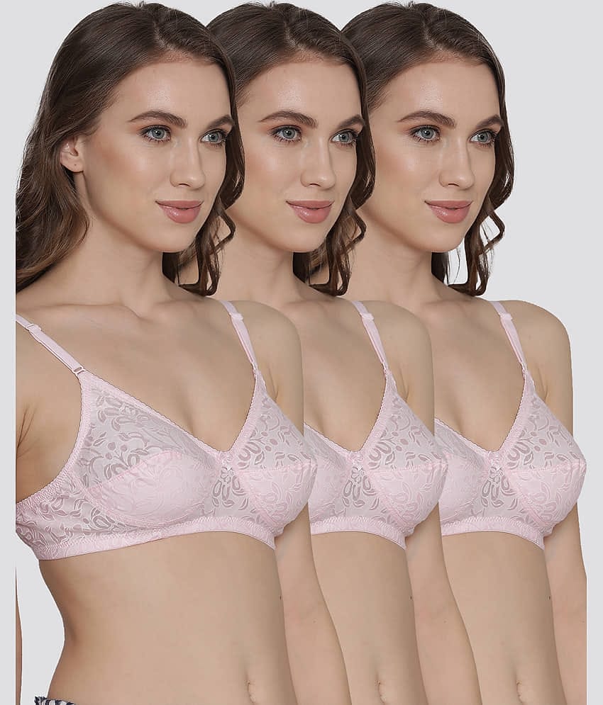 Kalyani Pack of 3 Cotton Blend Non Padded Women's Everyday Bra ( Pink ) SNOW WAVES