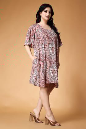 Rangoli Printed Dress with Shrug-L / Multicolored