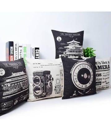 Home Style Set of 5 Jute Cushion Covers 40X40 cm (16X16)