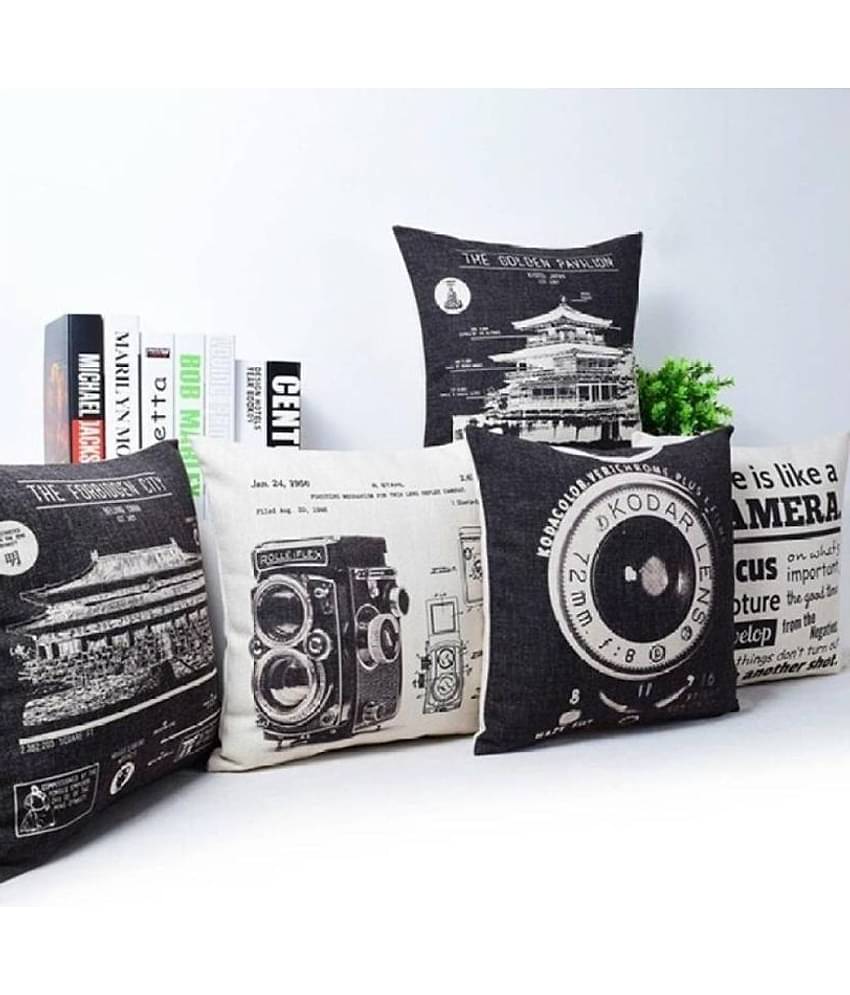Home Style Set of 5 Jute Cushion Covers 40X40 cm (16X16)