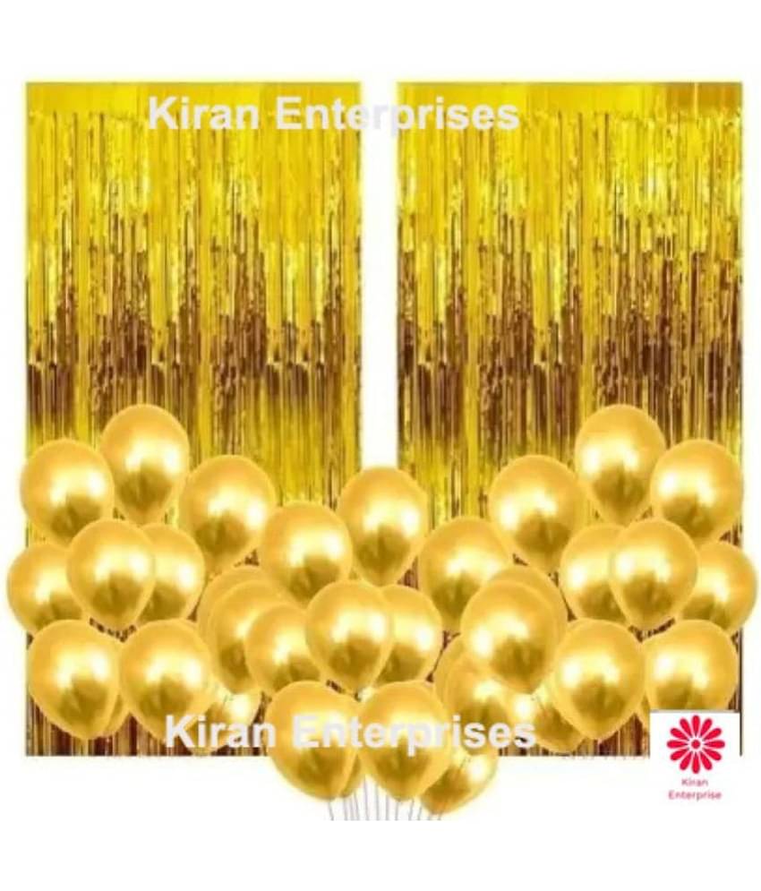 Kiran Enterprises 2 pc. Foil Fringe Curtain ( Gold )+ 30 Metallic Balloon ( Gold, Silver )