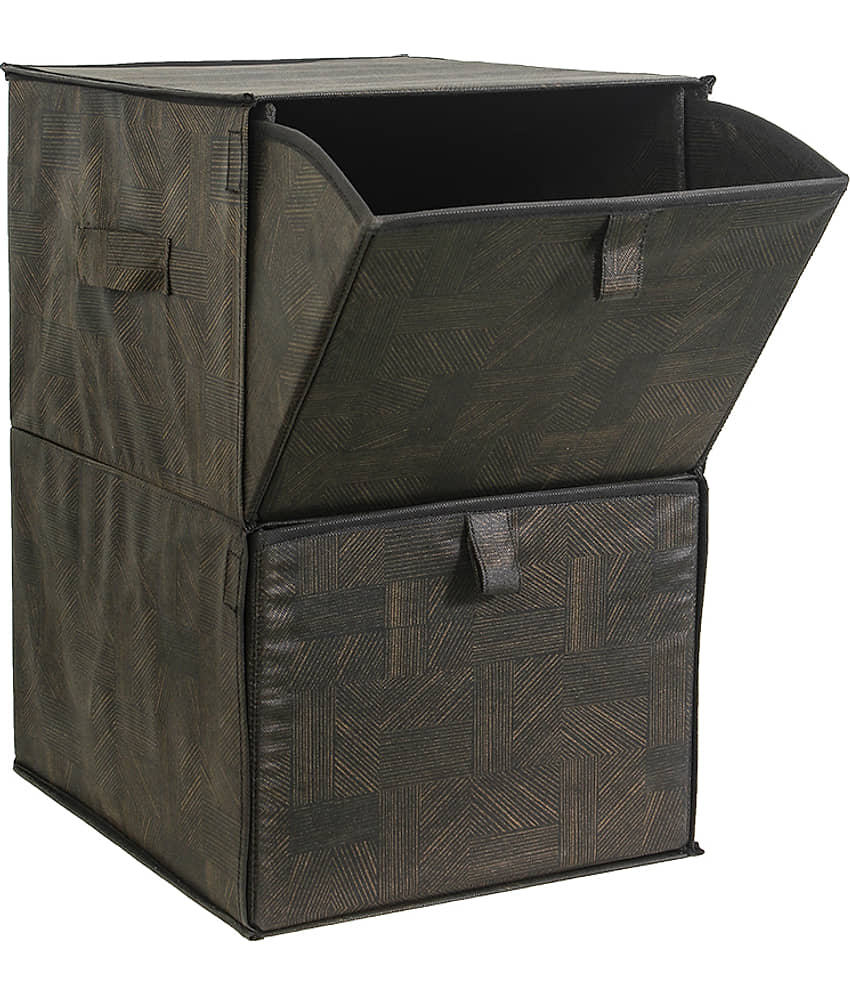 PrettyKrafts 2 Tiers Collapsible Storage Organizer, Fabric Cube Bins, Pull-Down Doors with 2 Carrying Handles for Closet, Home, Office, Free Standing