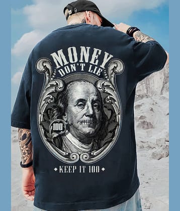 LEWEL Polyester Oversized Fit Printed 3/4th Sleeves Men's Round T-Shirt - Navy Blue ( Pack of 1 )