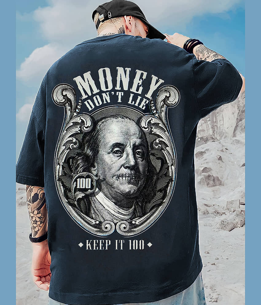 LEWEL Polyester Oversized Fit Printed 3/4th Sleeves Men's Round T-Shirt - Navy Blue ( Pack of 1 )