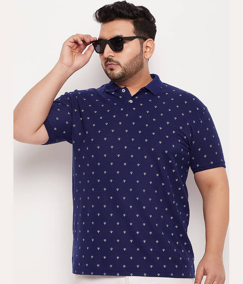 GET GOLF Pack of 1 Cotton Blend Regular Fit Printed Half Sleeves Men's Polo T Shirt ( Navy )