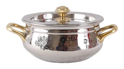 Steel Hammered Design Handi with Brass Handle with Lid-15cm