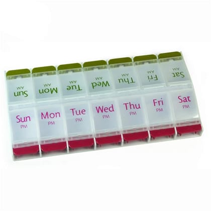 Ezyfit 7 Day Weekly Pill Box Push Button AM/PM 2 Times a Day, Weekly Pill Box Twice Daily