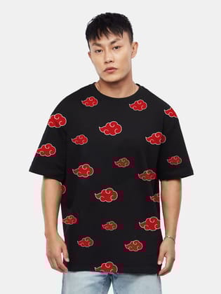 Naruto Akatsuki Pattern Oversized T-Shirt-Black / S