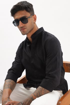 Black Textured Party Wear Shirt-S