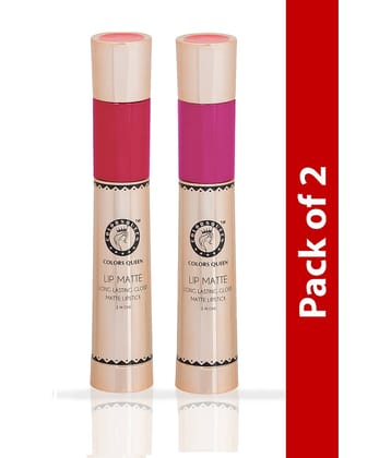 COLORS QUEEN 2 In 1 Matte Lip Gloss and Lipstick Neon & Deep Magenta (Combo of 2)