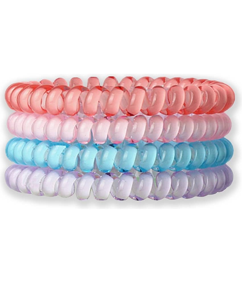 FOK 4 Pcs Spiral Transparent Elastic Hair Tie Rubber Bands For Girls and Women