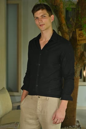 Viva - Linen Embroidered Shirt - Black-S-38 / BLACK