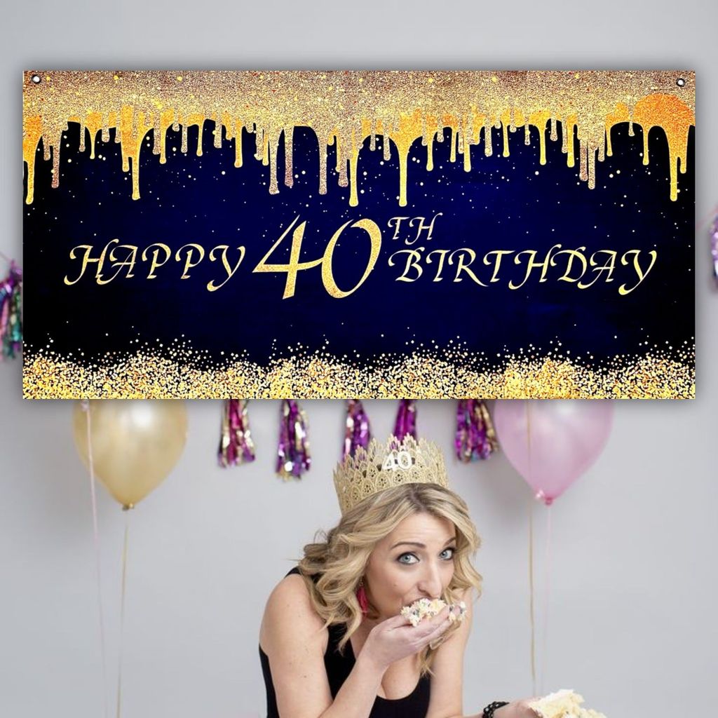Happy 40th Black & Golden Birthday Theme Happy Birthday Banner for Wall Decor - 4FT X 2FT - 1PC - Party and Festive Needs | Buy online on ZillyBuy