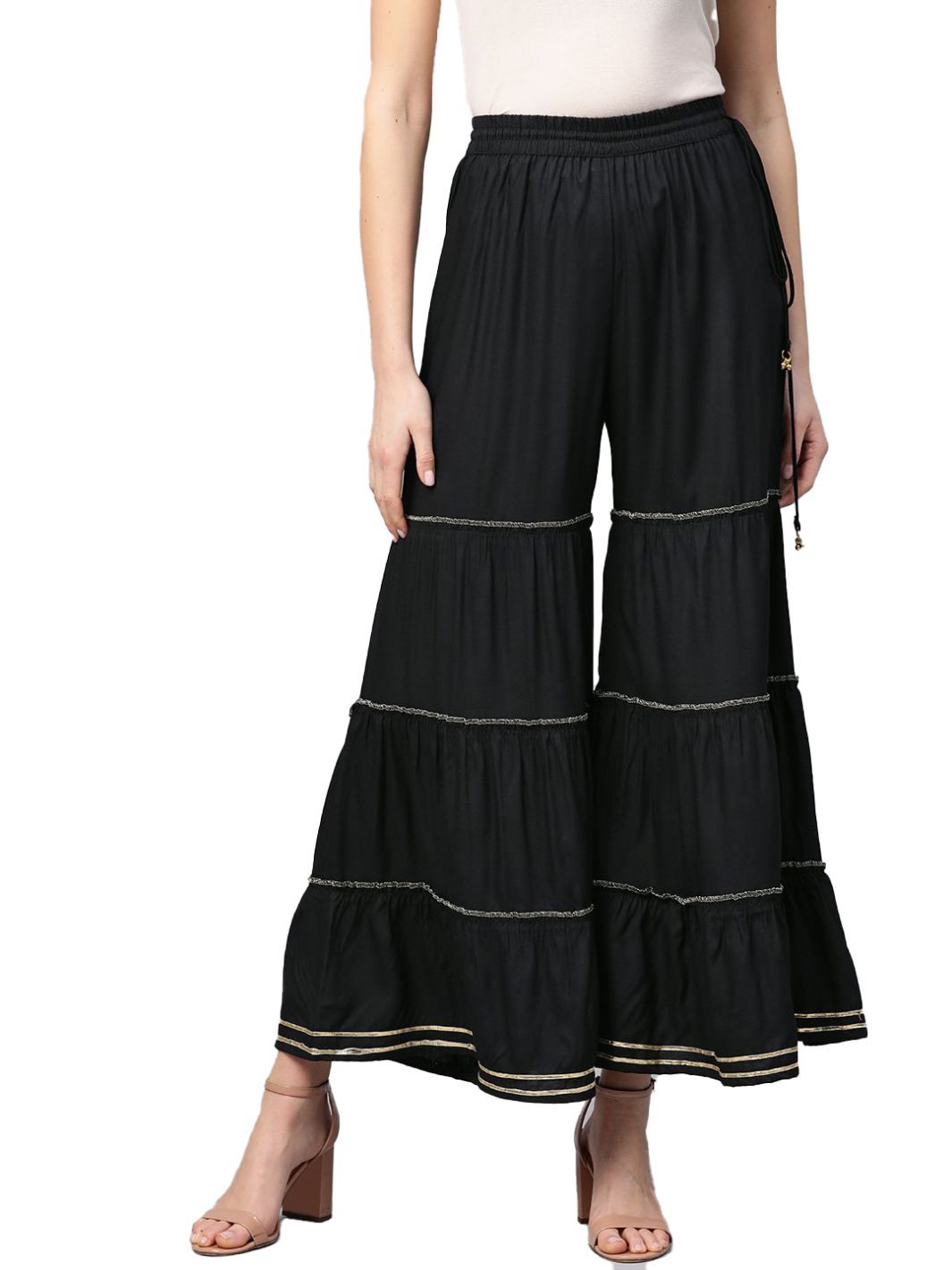Womens Casual Solid Rayon Sharara Size XL (Black)