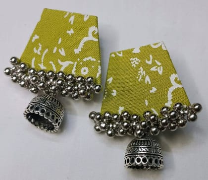 Lime Green Fabric Zumka - Traditional Lightweight Earrings