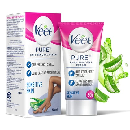 Veet Pure Hair Removal Cream For Women With No Ammonia Smell, Sensitive Skin, Suitable For Legs, Underarms, Bikini Line, Arms, 50 G
