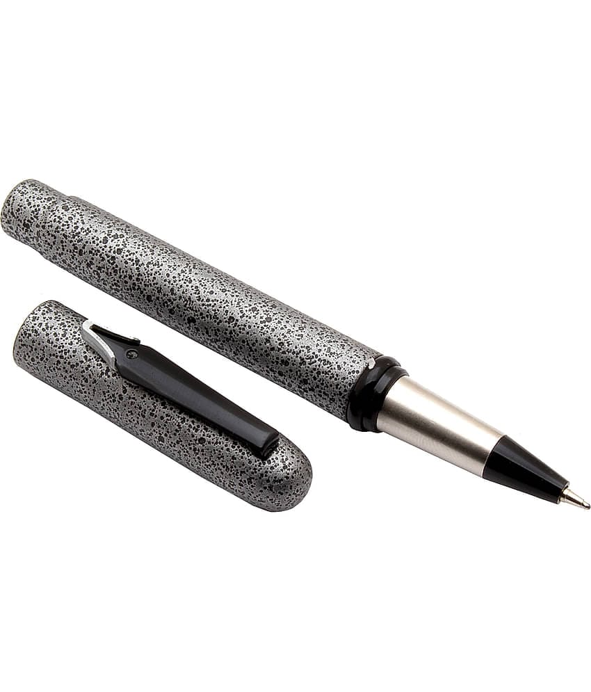 Srpc Unique Magnetic Cap Ballpoint Pen Cement Rock Design Matte Gray & Black Metal Body Blue Refill