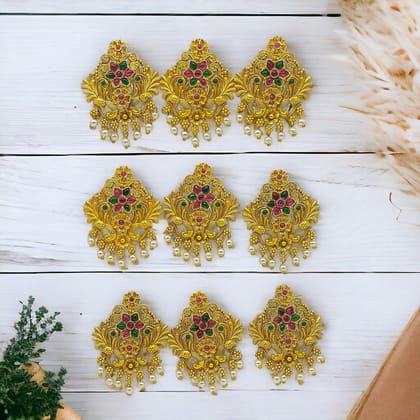 Set of 9 Gold Toned Kundan Studded Handcrafted Hair Choti