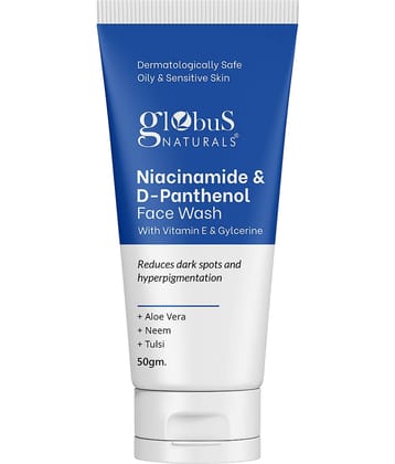 Globus Naturals Niacinamide Face Wash,Reduces Dark Spots,For Oily & Sensitive Skin,50Gm (Pack of 1)