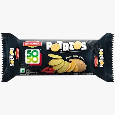 Britannia 50-50 Potazos Chilli Americana Spicy Flavoured Crips, 24 g Pouch