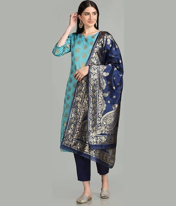 Hritika - Blue Straight Brocade Women's Stitched Salwar Suit ( Pack of 1 )