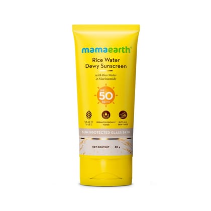 Mamaearth Rice Water Dewy Sunscreen with SPF 50 & PA++++ | UVA & UVB Protection | Tan Protection | Gives Glass Skin Glow | No White Cast | For All Skin Types | 80 g Mamaearth Rice Water Dewy Sunscreen with SPF 50 & PA++++ | UVA & UVB Protection | Tan Pro Mamaearth Rice Water Dewy Sunscreen with SPF 50 & PA++++ | UVA & UVB Protection | Tan Protection | Gives Glass Skin Glow | No White Cast | For All Skin Types | 80 g Mamaearth Rice Water Dewy Sunscreen with SPF 50 & PA++++ | UVA & UVB Protection | Tan Pro