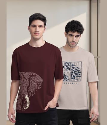 BULLMER Pack of 2 Cotton Blend Oversized Fit Men's T-Shirt ( Beige )