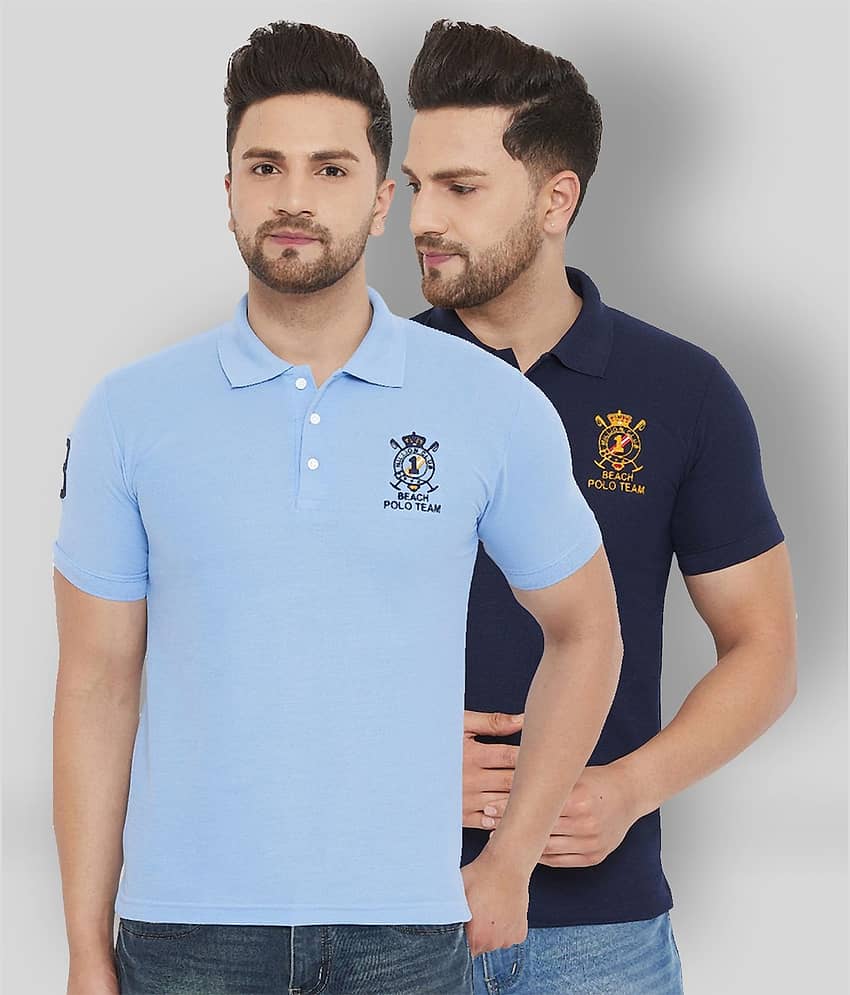 The Million Club Pack of 2 Polyester Regular Fit Solid Half Sleeves Men's Polo T Shirt ( Blue )
