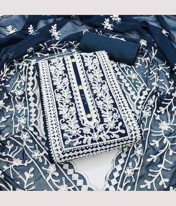Gazal Fashions Unstitched Georgette Embroidered Dress Material - Blue ( Pack of 1 )