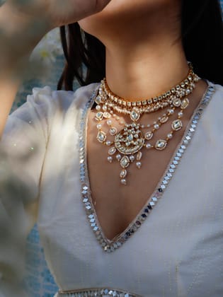 Revika Layered Kundan Necklace-Gold