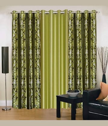 Kraftiq Homes Abstract Semi-Transparent Eyelet Curtain 9 ft ( Pack of 3 ) - Green