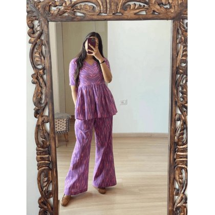 Elevate Your Style with the Lavender Digital Printed Rayon Co-Ord Set by GlamaStitch-S