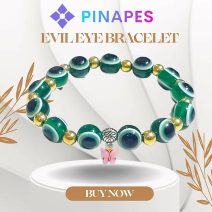 Pinapes Butterfly Beads and Evil Eye Charm Bracelet A Must-Have for Fashionable and Superstitious Women - Dark Green